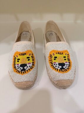 Custom hand beaded lion shoes espadrilles size 10
